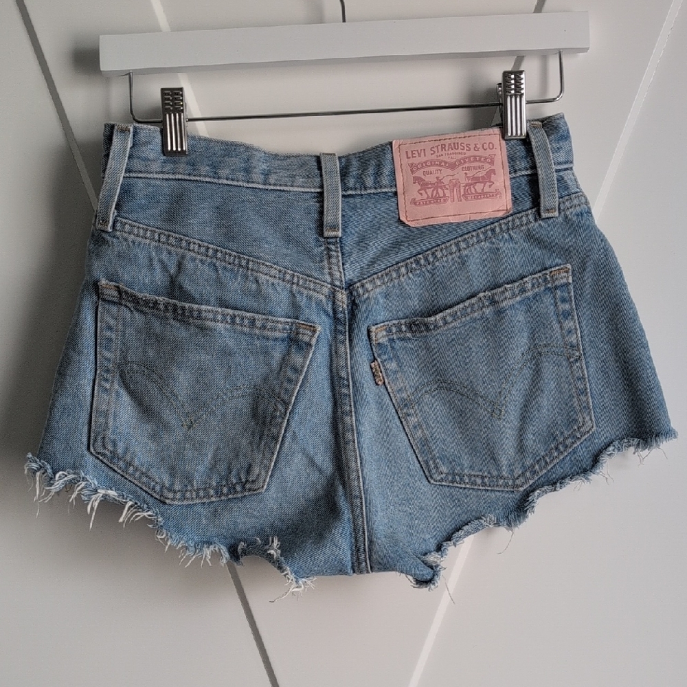 Custom Levi's Light Blue Frayed Hem Jean Shorts